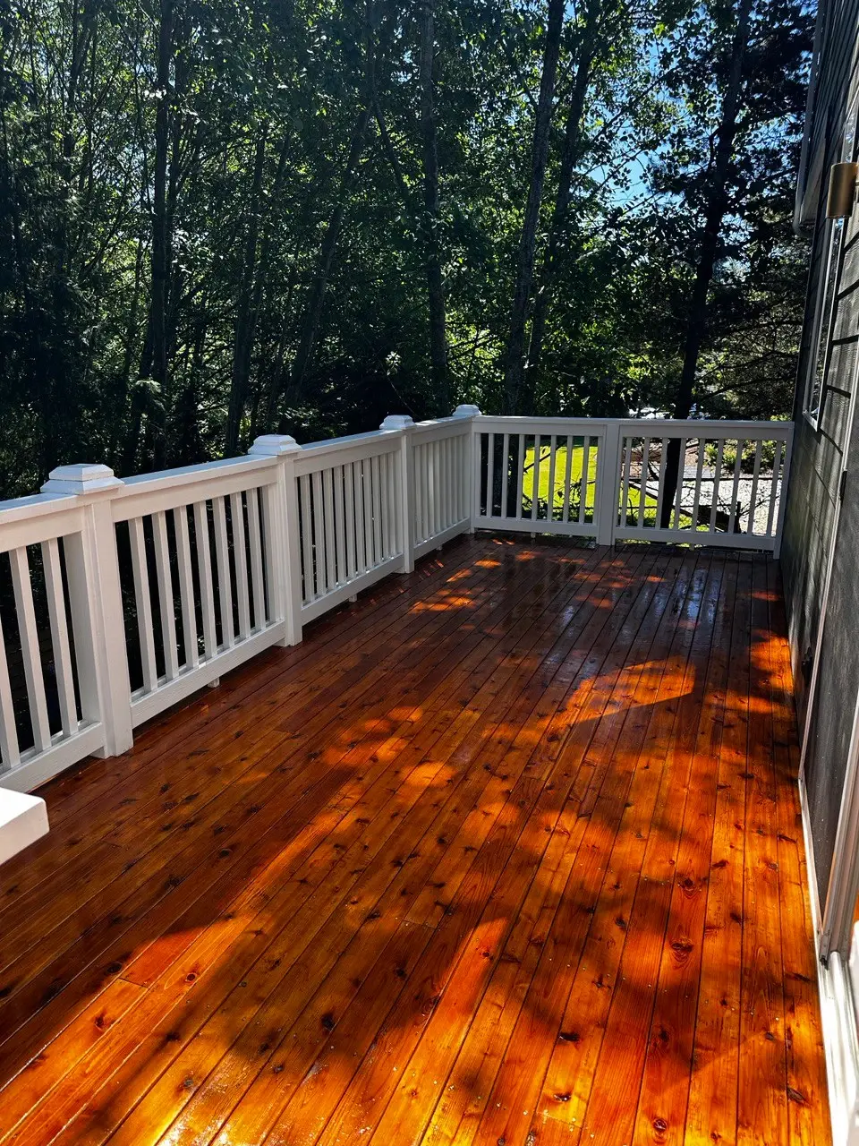 Newly installed wood privacy fencing along a property line